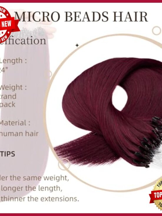 24 Inch Human Hair Micro Bead Extensions Straight Natural Long 50g